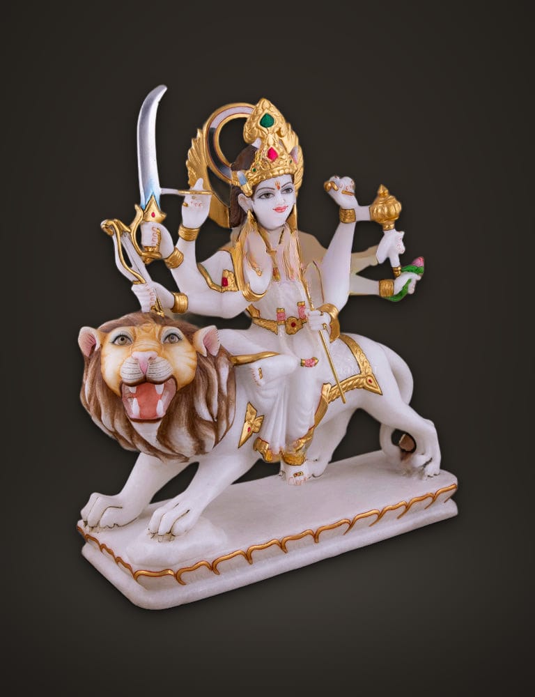 Marble Idol Durga Sitting On Lion 15 inch, additional view