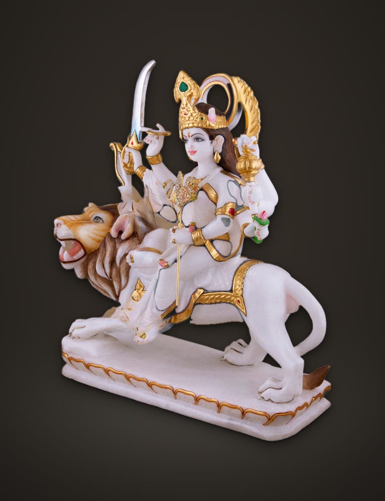 Marble Idol Durga Sitting On Lion 15 inch, additional view