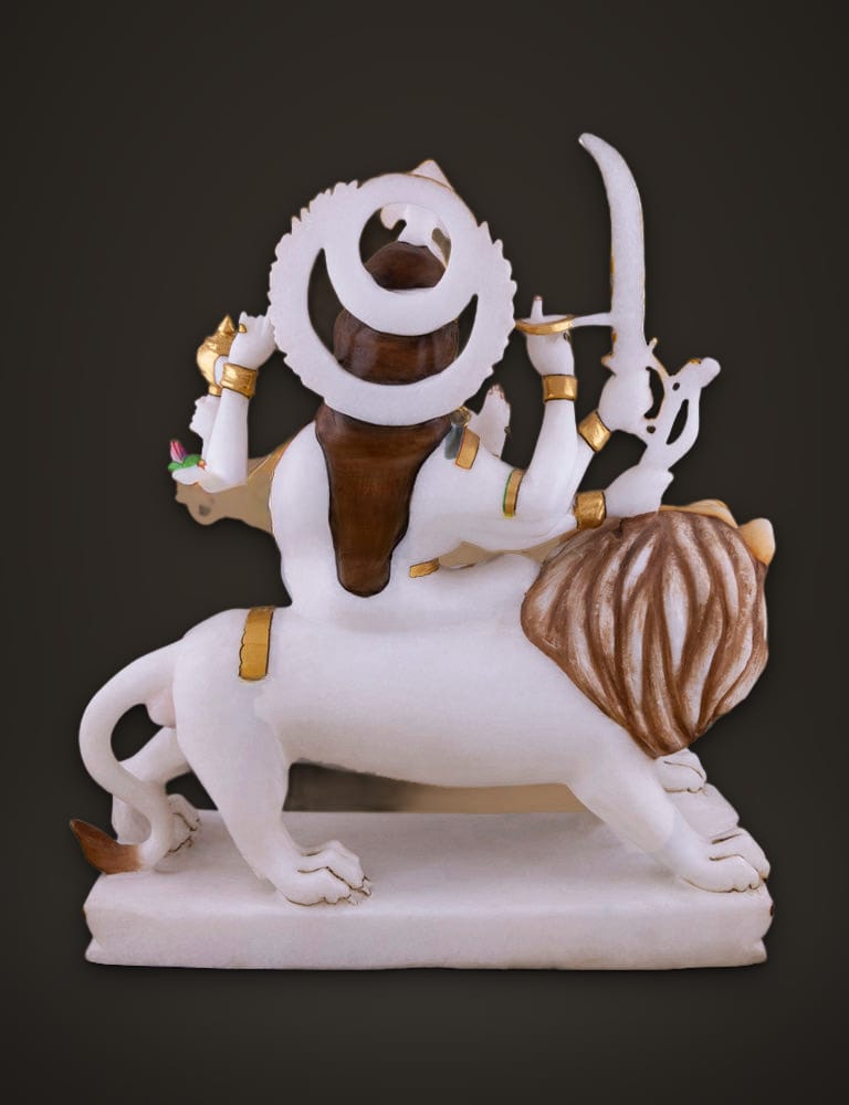 Marble Idol Durga Sitting On Lion 15 inch, additional view