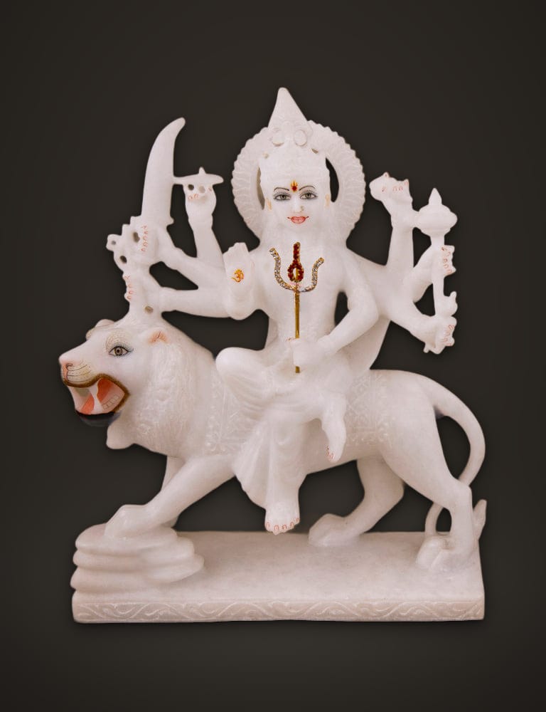 Marble Murti Durga 9 inch, front view