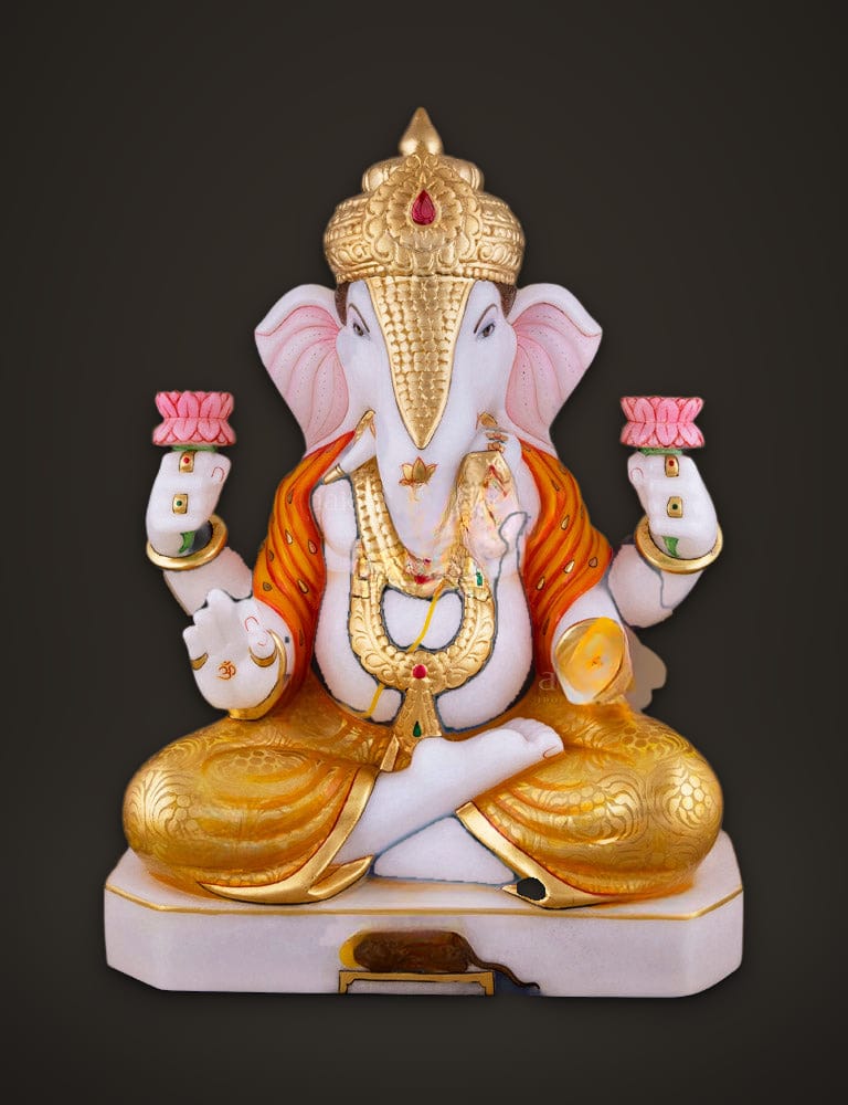 Dagdu Sheth Ganesh Marble Murti 15 inch, front view