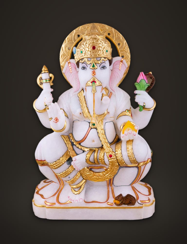 Ganesh Idol in White Marble 17 inch, front view