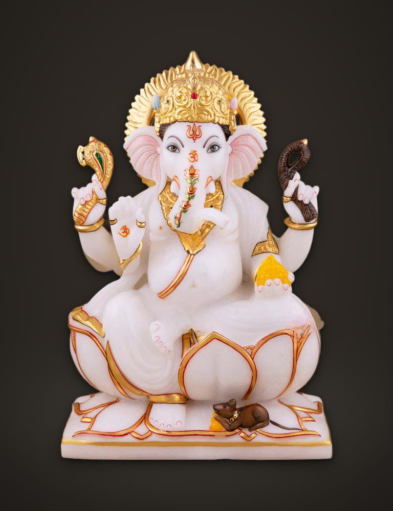 Ganesh Idol Sitting on a Lotus 12 inch, front view
