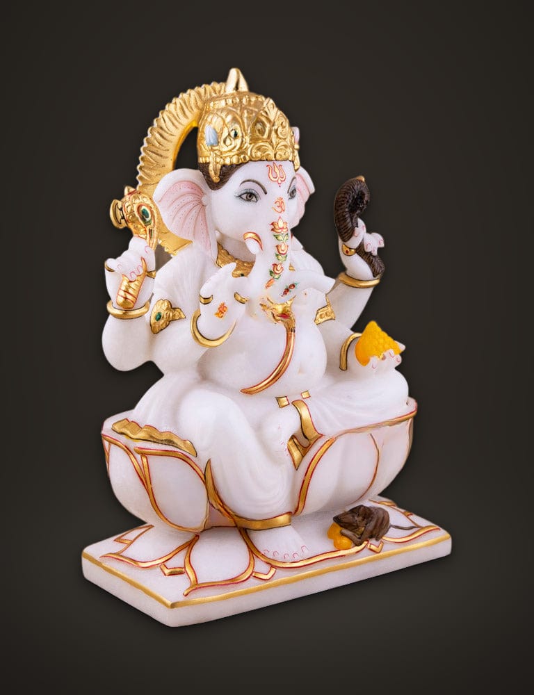 Ganesh Idol Sitting on a Lotus 12 inch, additional view