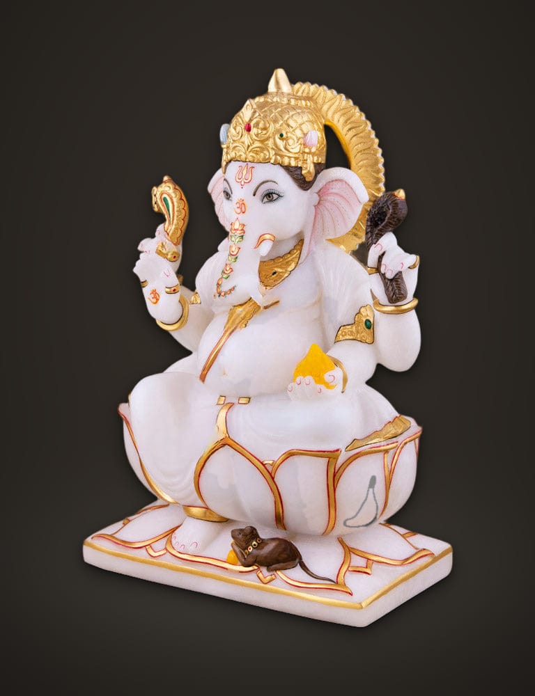 Ganesh Idol Sitting on a Lotus 12 inch, additional view