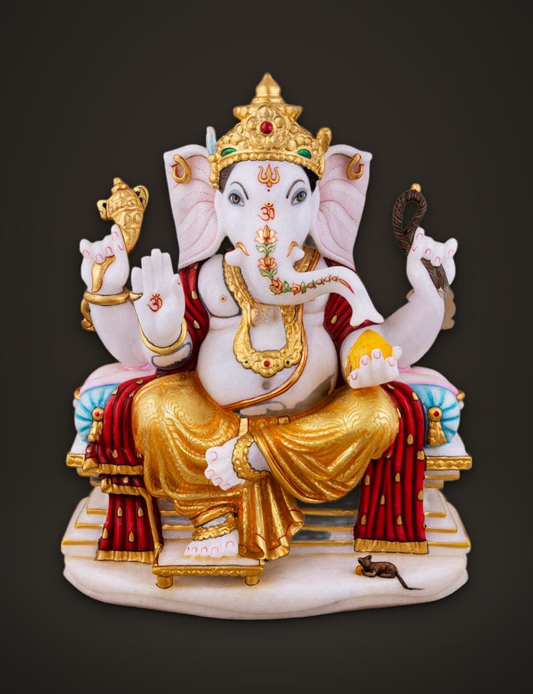 Ganesh Idol Sitting on Sihasan 15 inch, front view