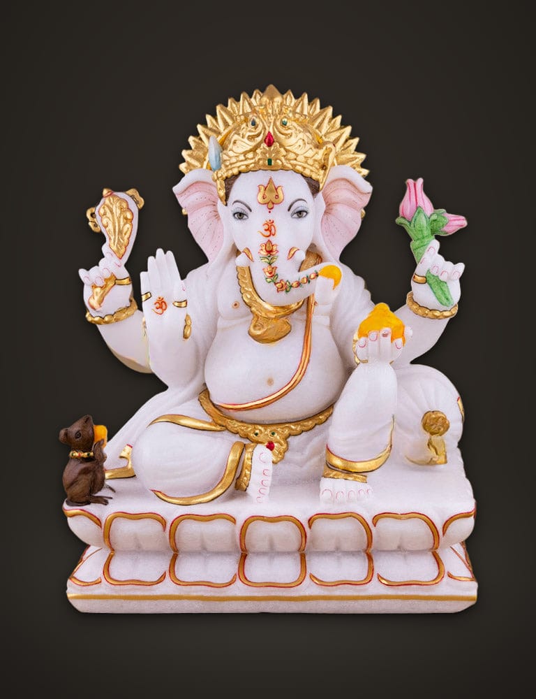 Ganesh Moorti in Marble 12 inch, front view
