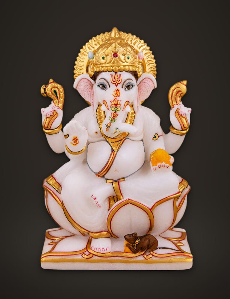 Lord Ganesh Idol in Marble 7 inch, front view
