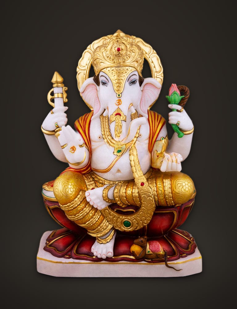 Mala Ganesh in Pure Marble 14 inch, front view