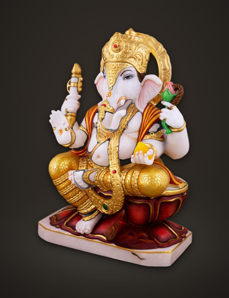Mala Ganesh in Pure Marble 14 inch, additional view