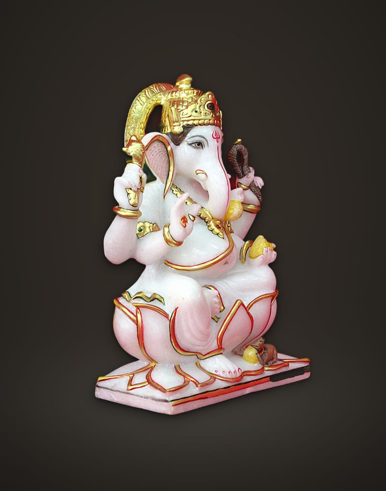 Marble Ganesh Murti Sitting on Lotus 10 inch, additional view