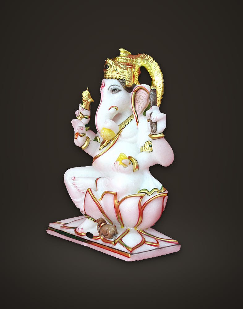 Marble Ganesh Murti Sitting on Lotus 10 inch, additional view