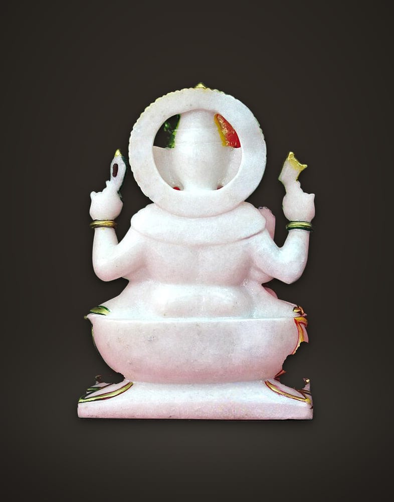 Marble Ganesh Murti Sitting on Lotus 10 inch, additional view