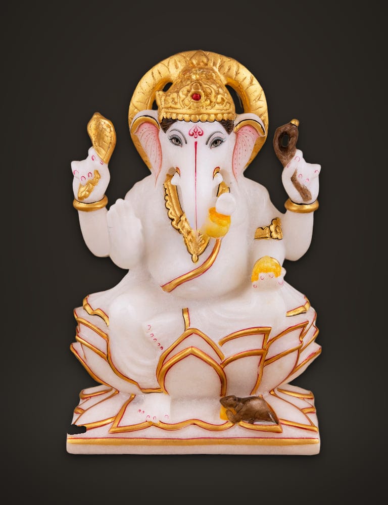 Marble Moorti Ganesh 9 inch, front view