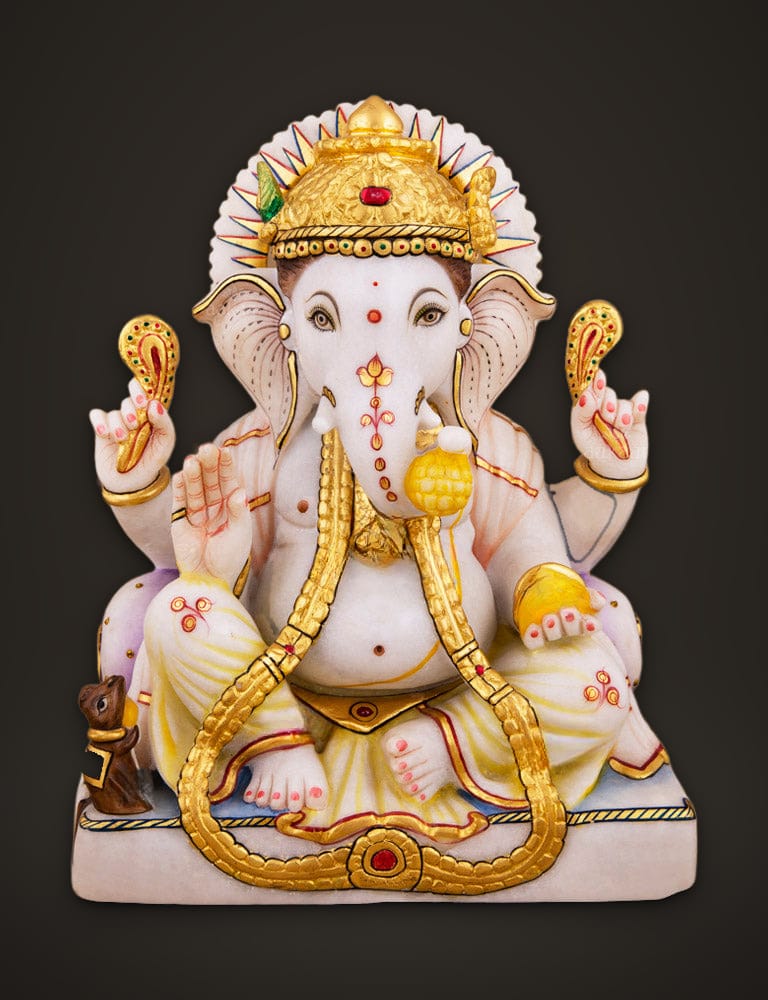 Marble Murti Ganesh 11 inch, front view
