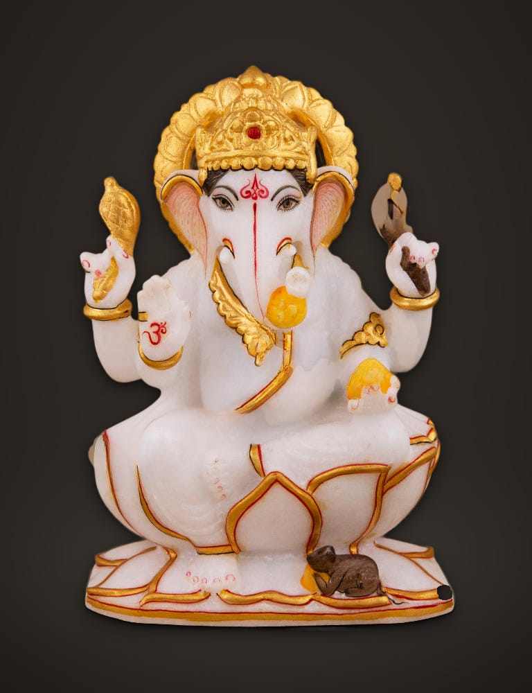 Marble Murti Ganesh 8 inch, front view