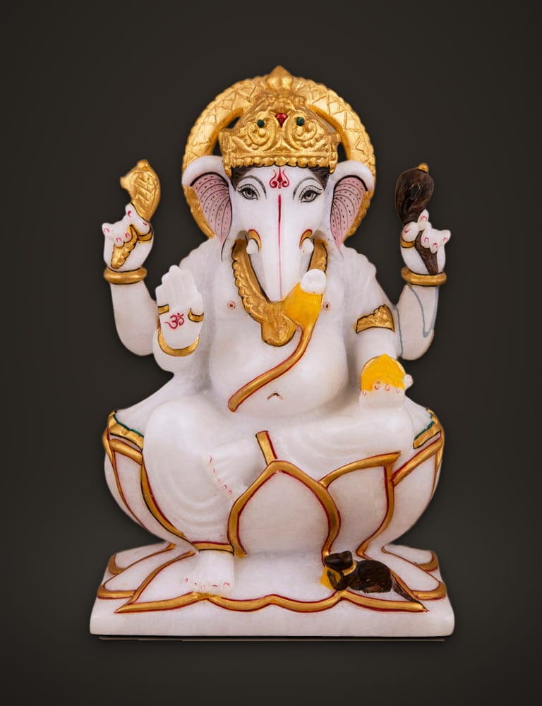 Marble Murti Ganesh 9 inch, front view