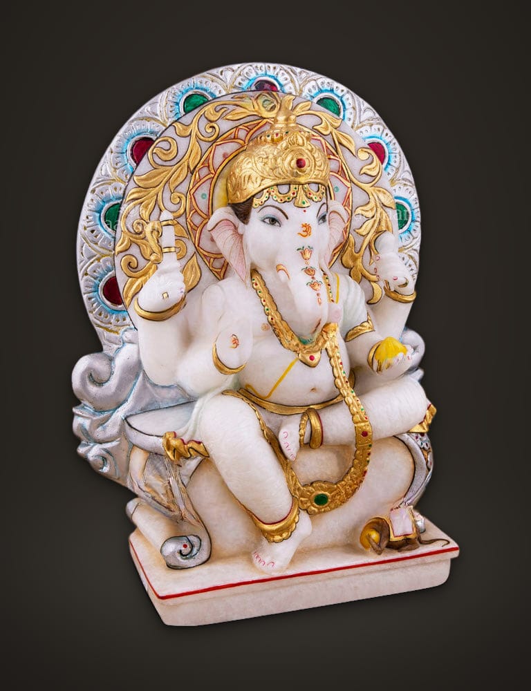 Sihasan Ganesh in Marble 14 inch, additional view