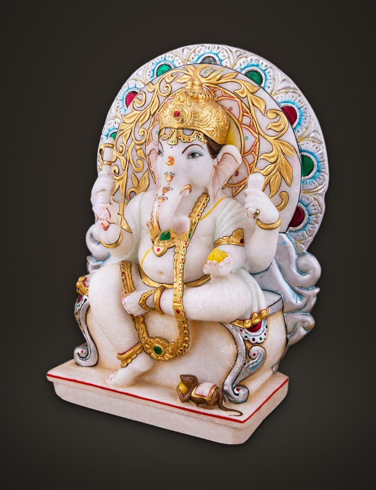 Sihasan Ganesh in Marble 14 inch, additional view