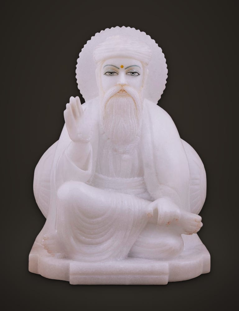 Guru Nanak in Pure White Marble 10 inch, front view