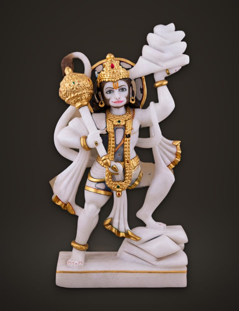 Standing Hanuman in White Marble 15 inch, front view