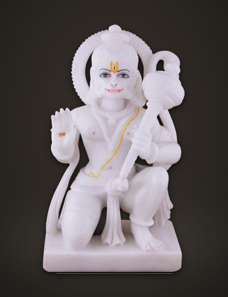 White Marble Hanuman Idol 15 inch, front view