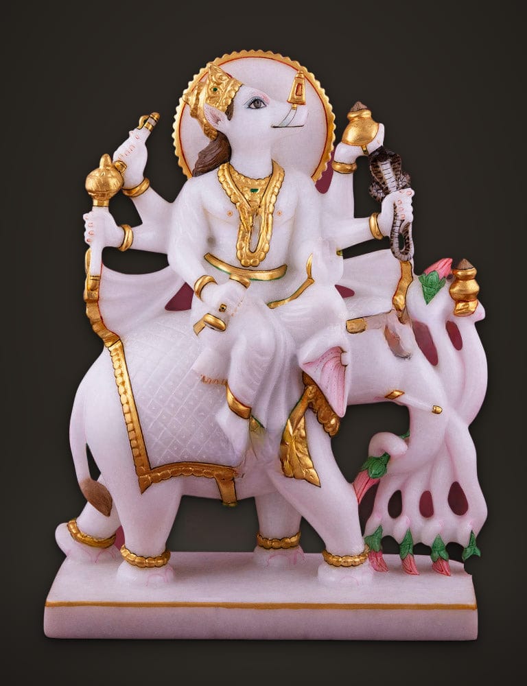 Jain God Manibhadra in White Marble 12 inch, front view