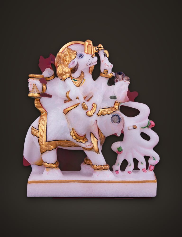 Jain Idol Manibhadra in Pure Marble 5 inch, front view