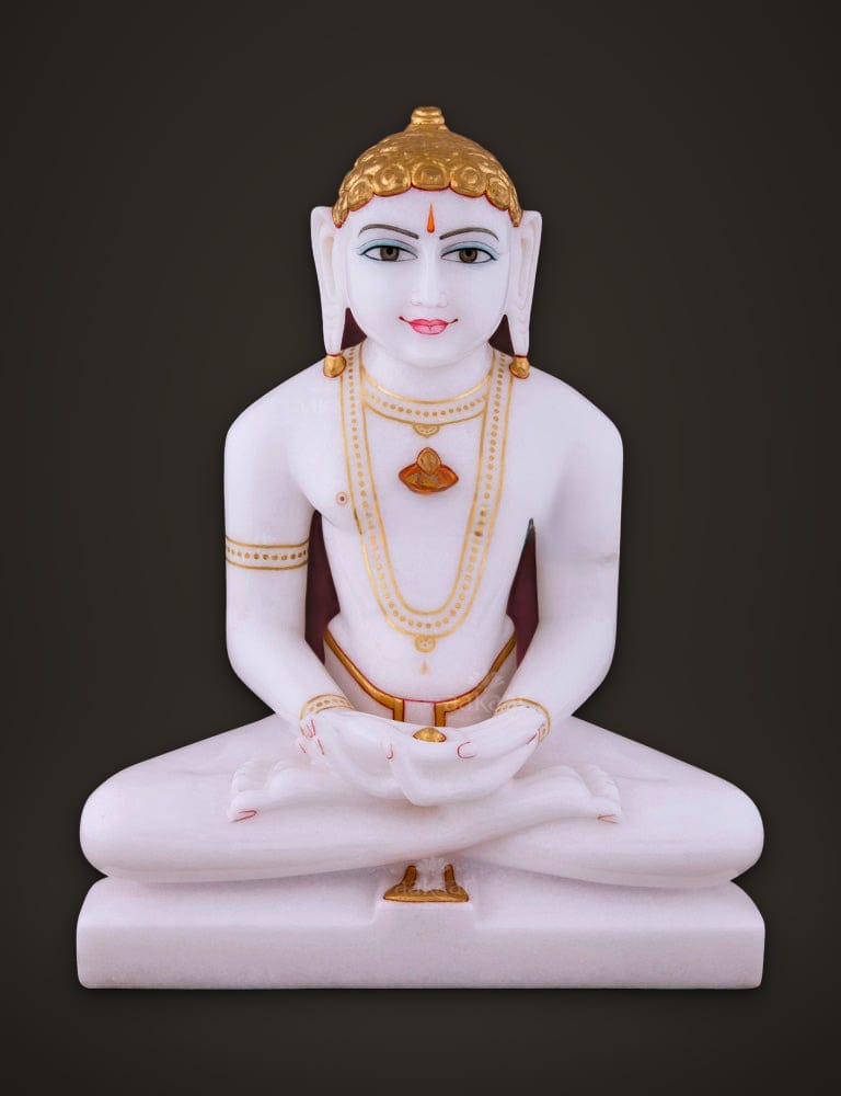 Jain Murti Mahavir in Marble 15 inch, front view