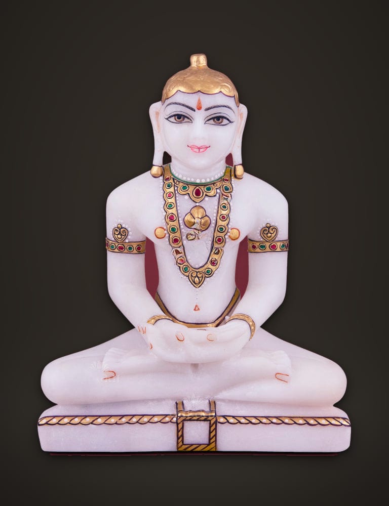 Marble Murti Mahavir 9 inch, front view