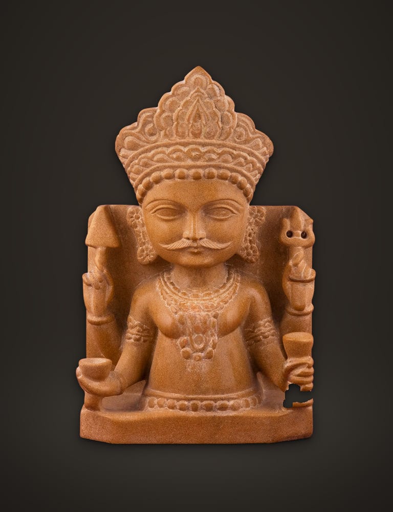 Nakoda Bhairav Idol in Yellow Sandstone 9 inch, front view