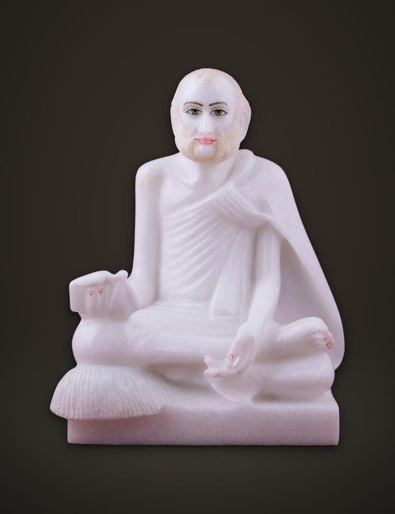 Rajendrasuri Murti in White Marble 9 inch, front view