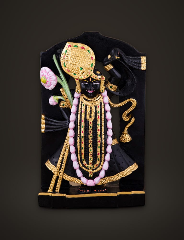 Black Marble Idol Shrinathji 8 inch, front view