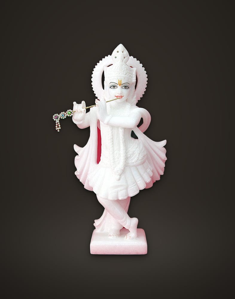 Pure White Marble Krishna Murti 11 inch, front view