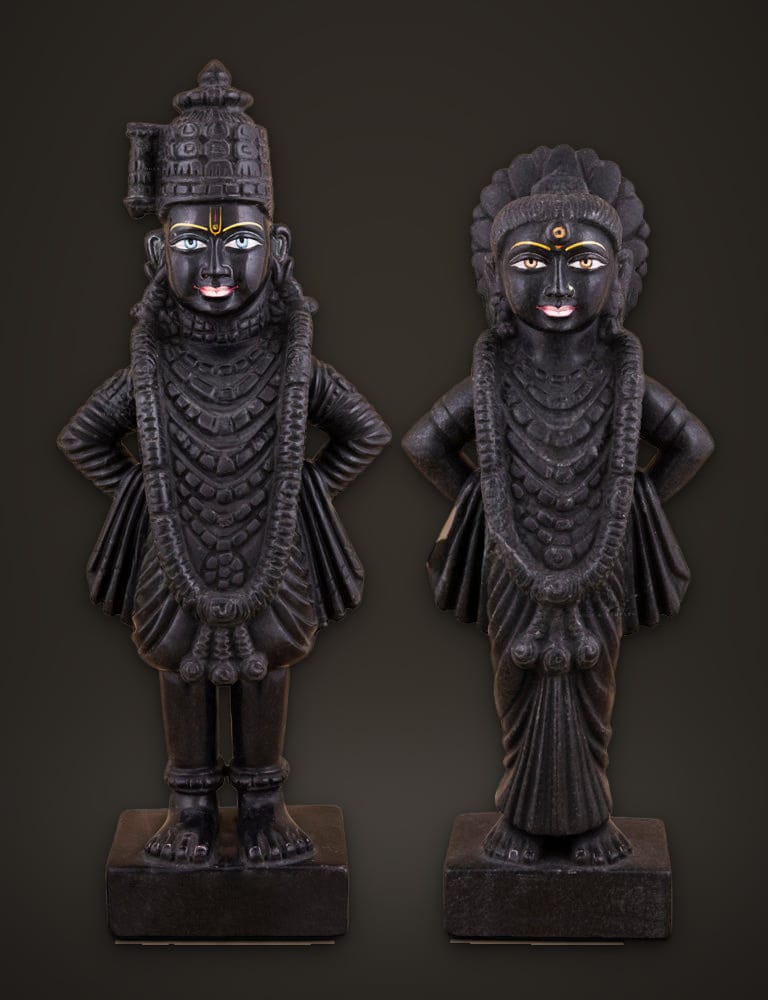 Vitthal Rukmini Pair in Black Marble 15 inch, front view