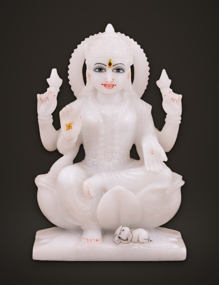 Goddess Lakshmi Moorti in Marble 6 inch, front view