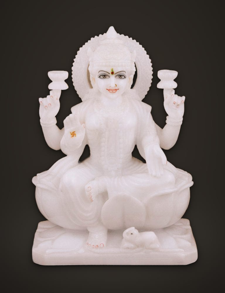 Lakshmi Idol in Pure Marble 10 inch, front view
