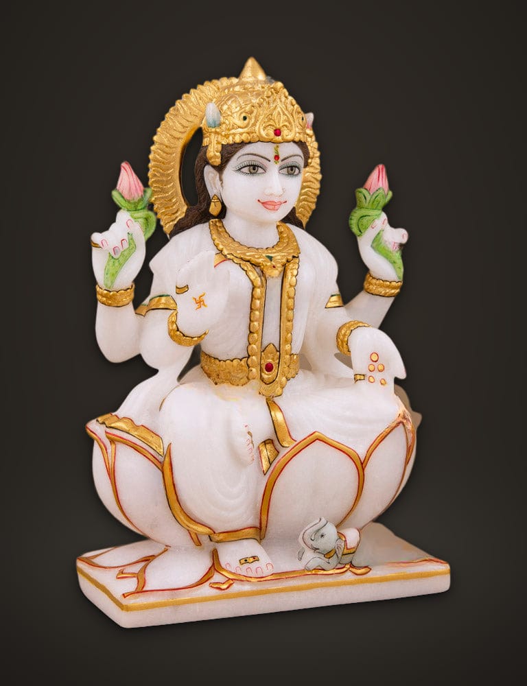 Marble Lakshmi Sitting on Lotus 10 inch, additional view