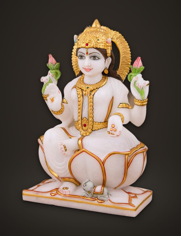 Marble Lakshmi Sitting on Lotus 10 inch, additional view