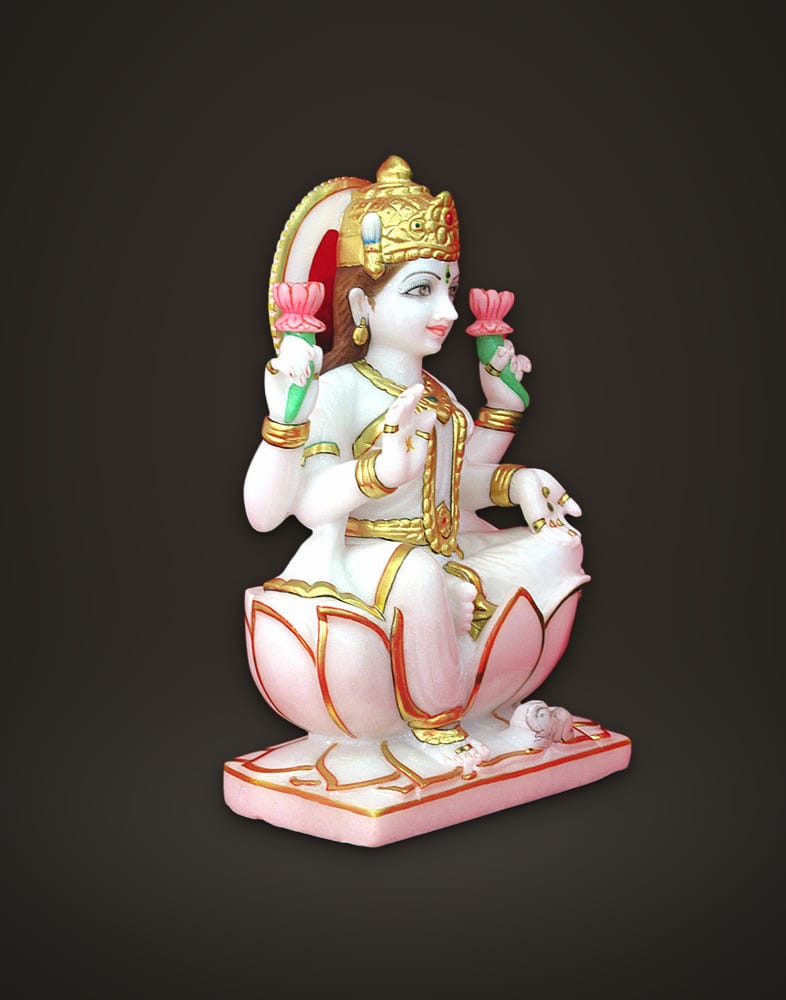 Marble Laksmi sitting on Lotus 10 inch, additional view