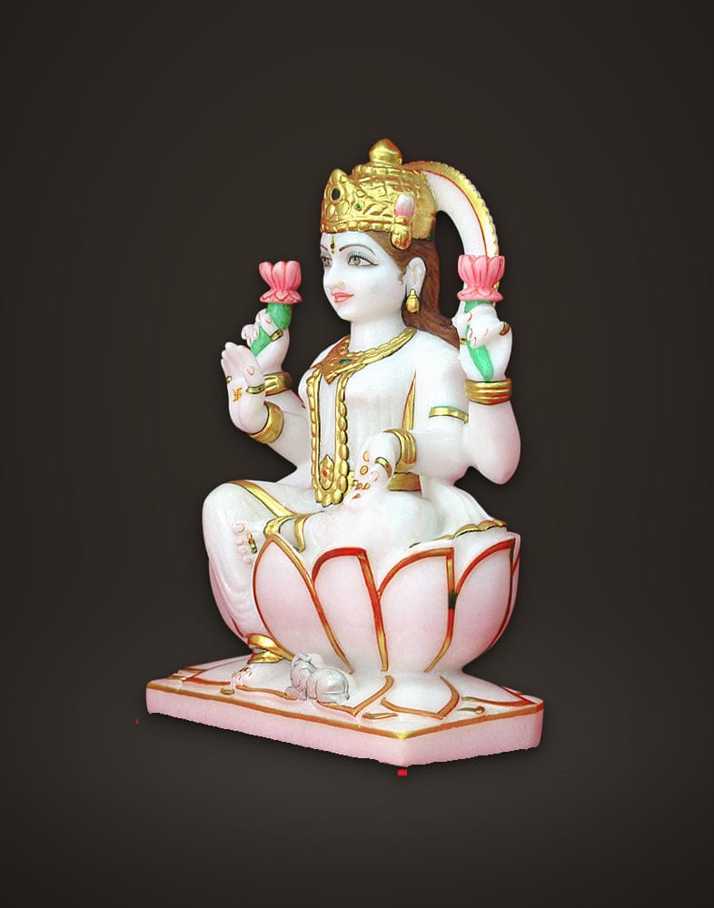 Marble Laksmi sitting on Lotus 10 inch, additional view