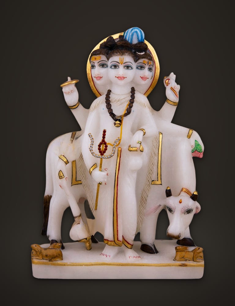 Duttatraya Moorti in Marble 7 inch, front view