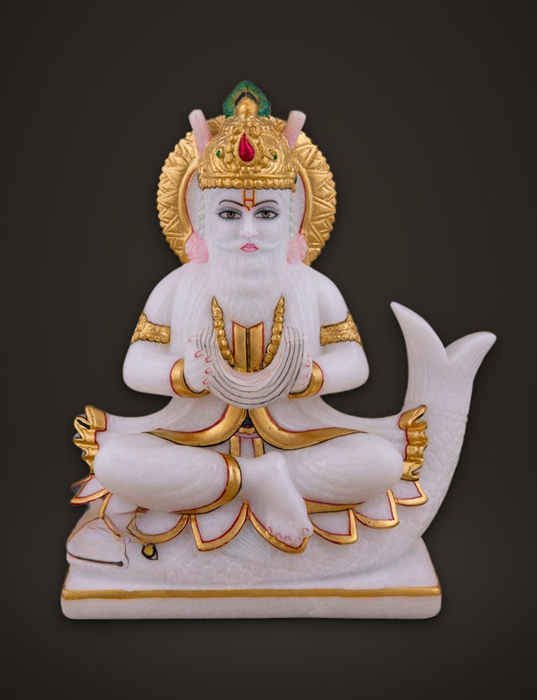 Jhulelal in White Marble 9 inch, front view