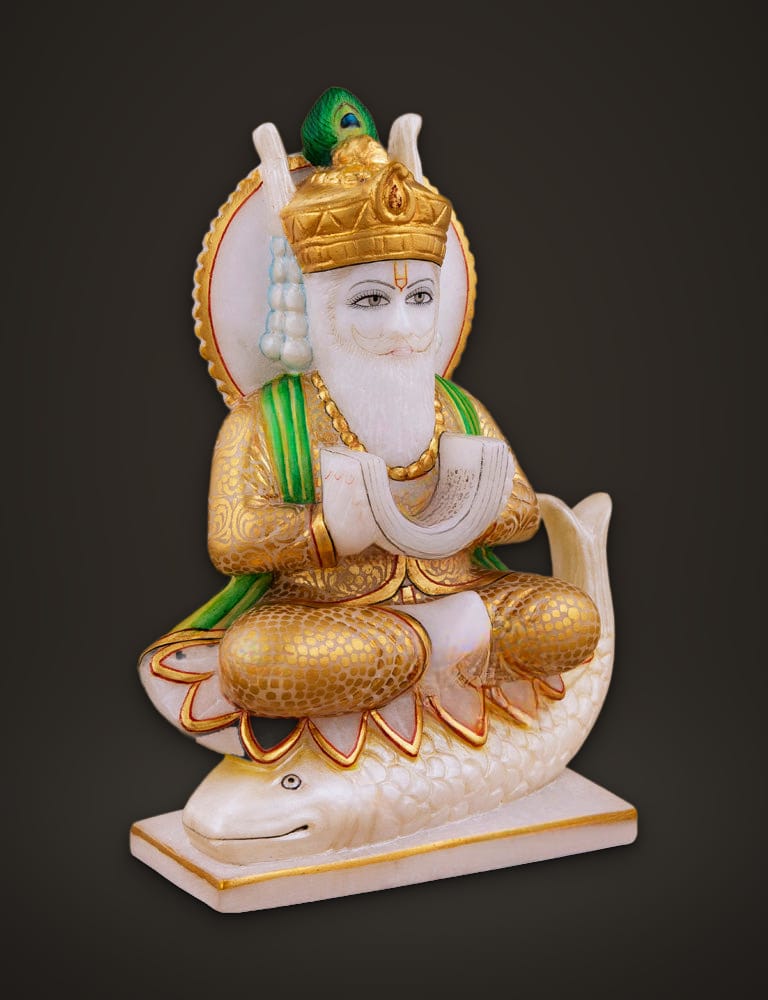 Jhulelal Murti in White Marble 8 inch, additional view
