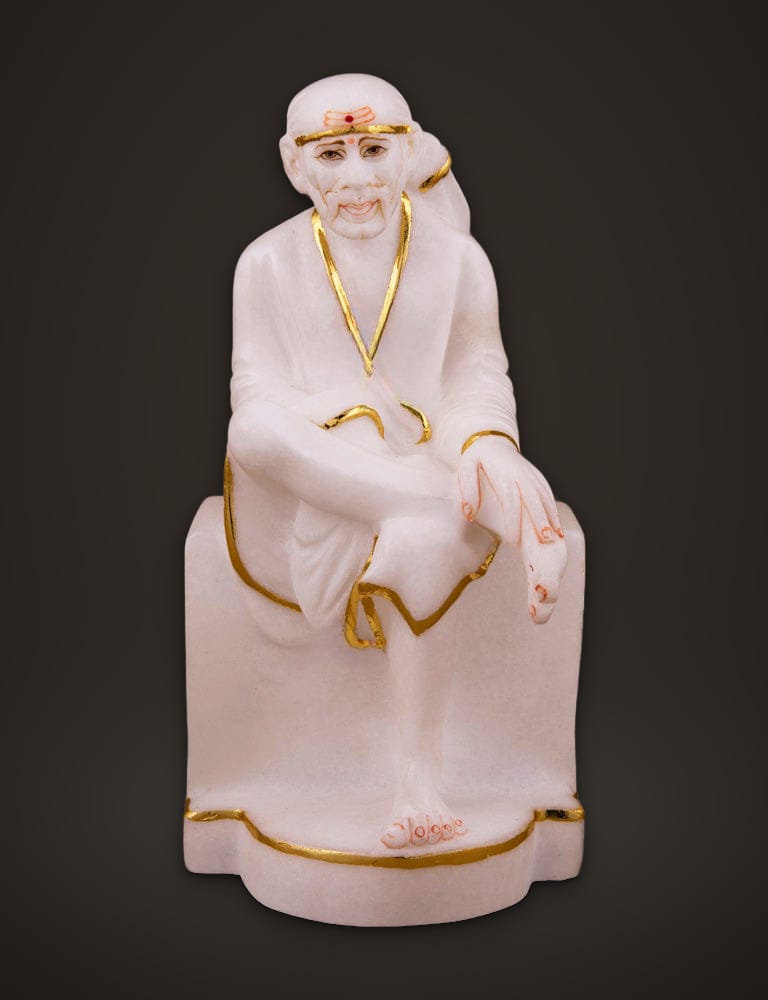 Marble Idol of Sai Baba 7 inch, front view
