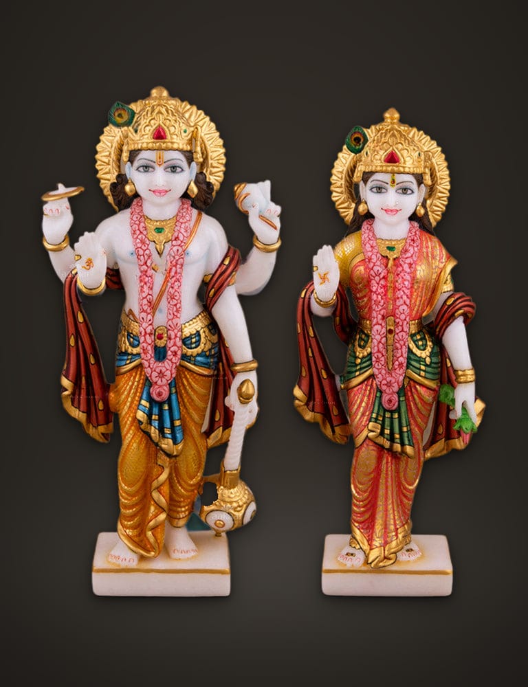 Marble Murti Vishnu Lakshmi 12 inch, front view