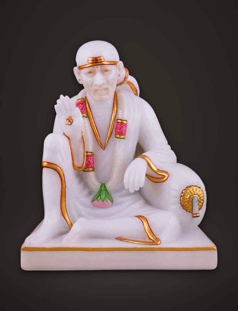 Sai Baba Idol in Marble 9 inch, front view