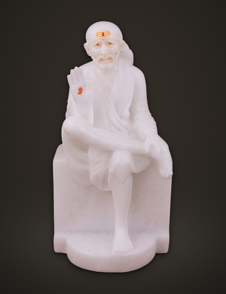 Sai Baba Murti in Pure Marble 9 inch, front view