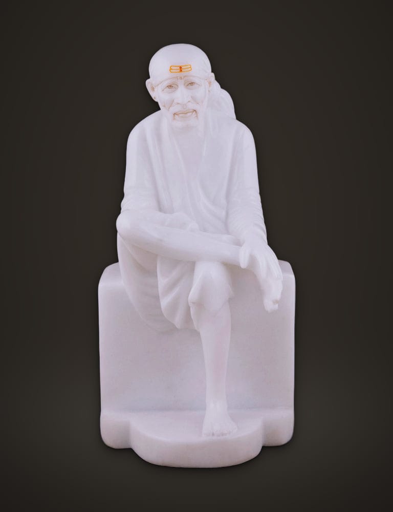 Sai Baba Murti in White Marble 12 inch, front view
