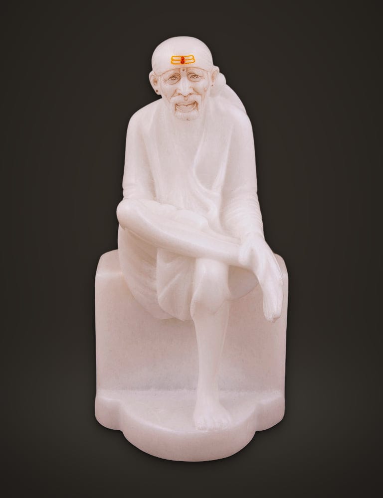 Sai Baba Murti in White Marble 7 inch, front view